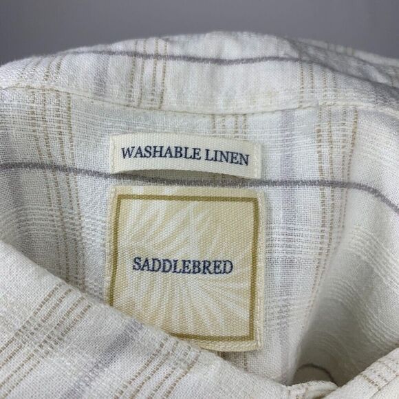 Saddlebred Shirt Mens 3XLT Beige Plaid Linen Blend Short Sleeve Button up - Picture 8 of 10